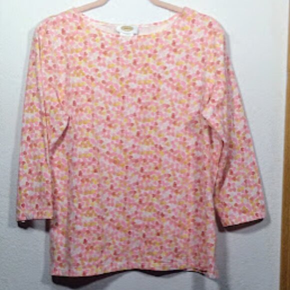 Talbots knit 3/4 sleeve fuchsia Top with Hearts Size L - Picture 8 of 13